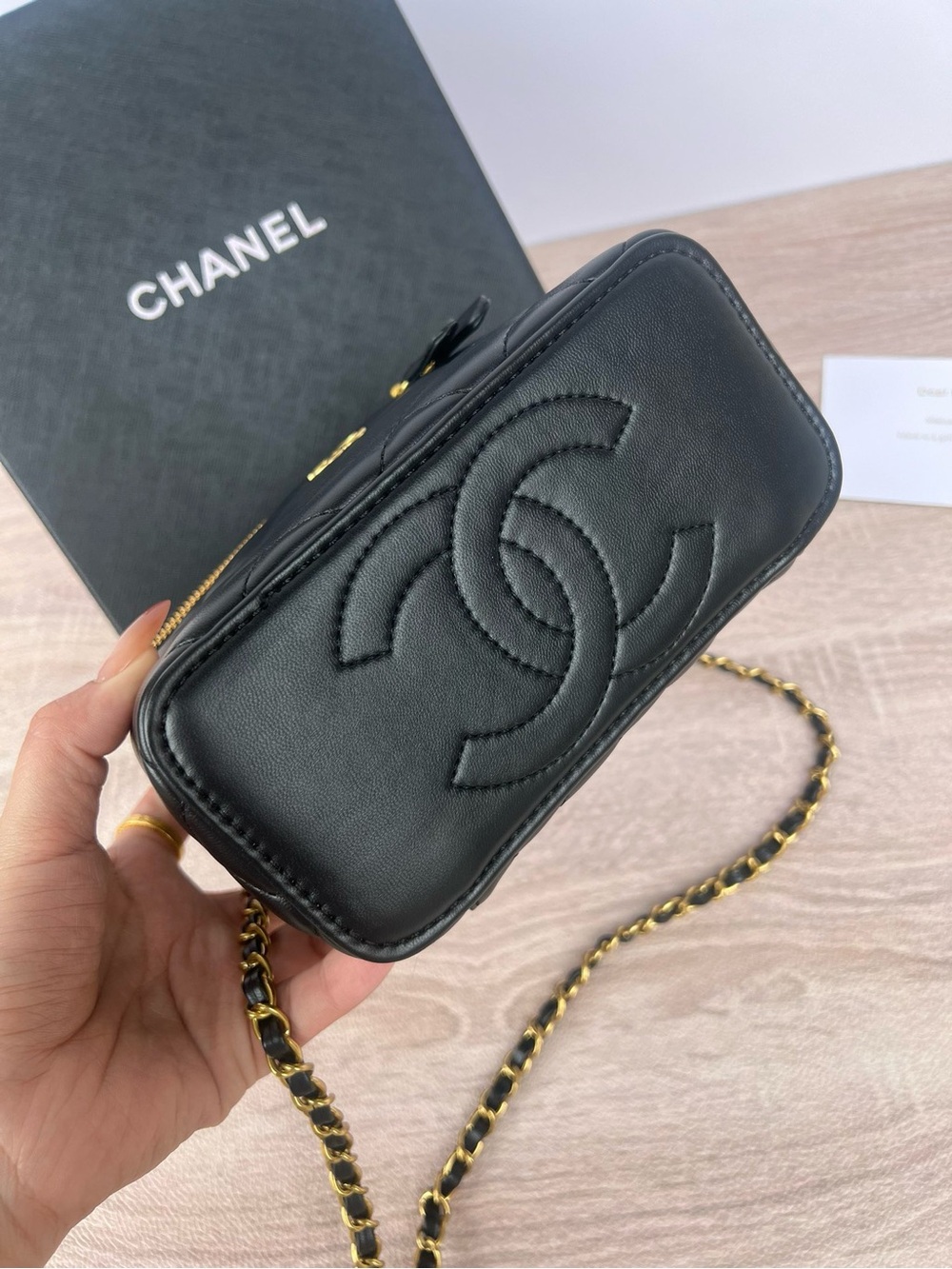 CC Black Quilted Vanity Bag with Gold Chain Strap - Picture 4 of 10